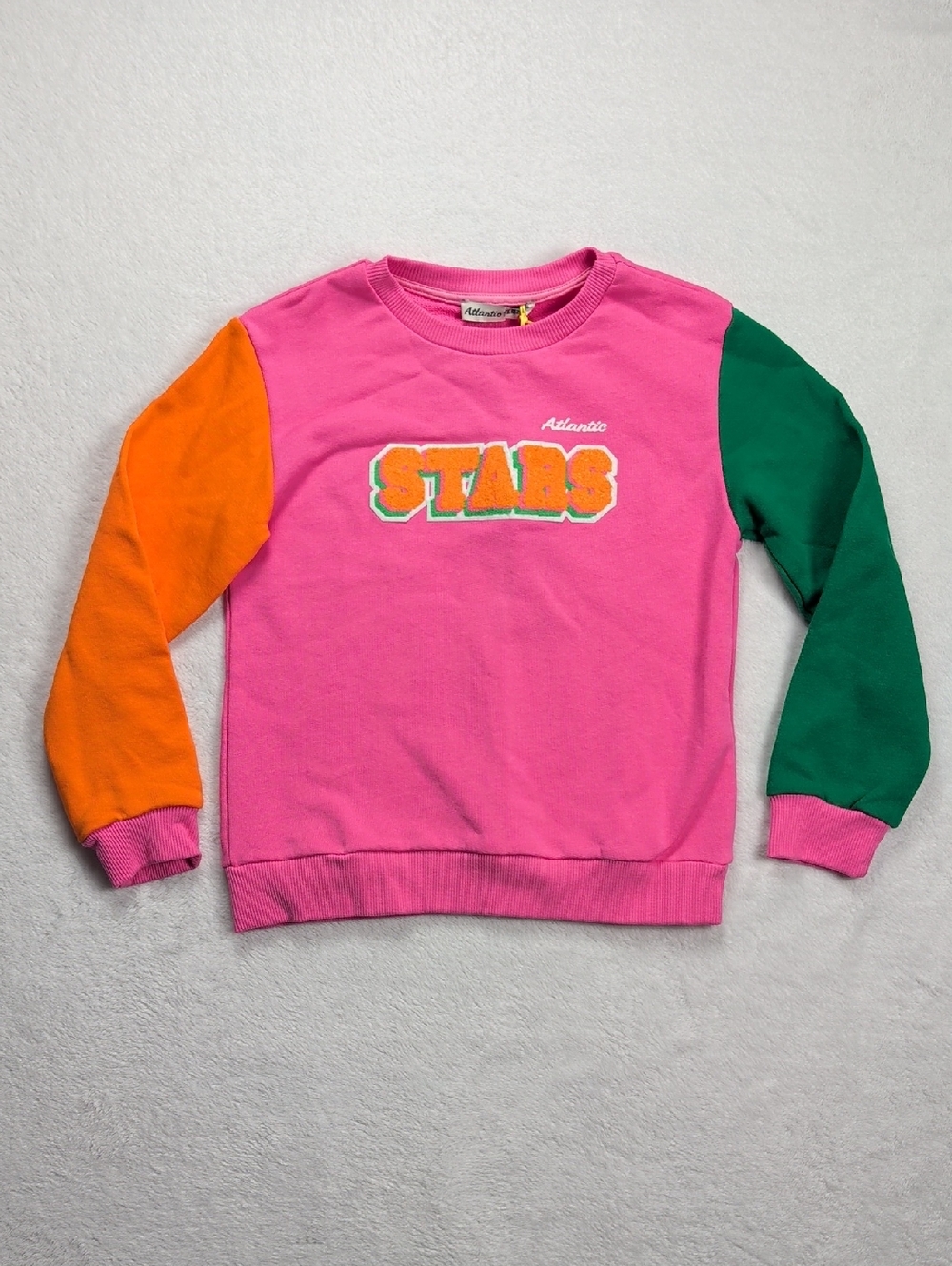 Atlantic Stars Kids Pink Colorblock Logo Pullover Sweatshirt Size 10 EU